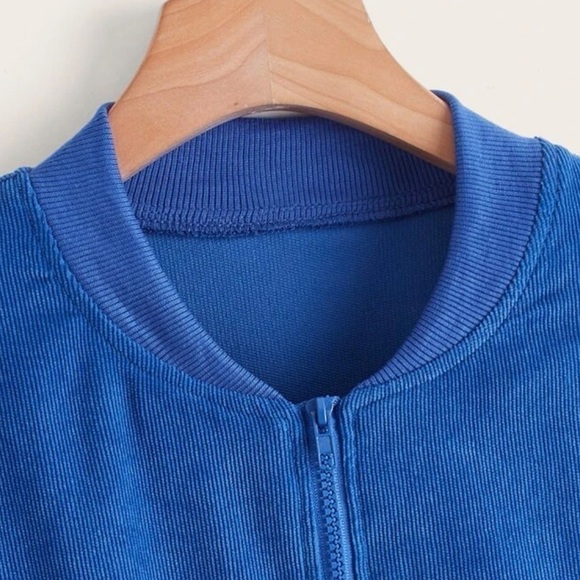 NEW SHEIN corduroy drop shoulder bomber jacket full zip blue medium - Picture 3 of 10